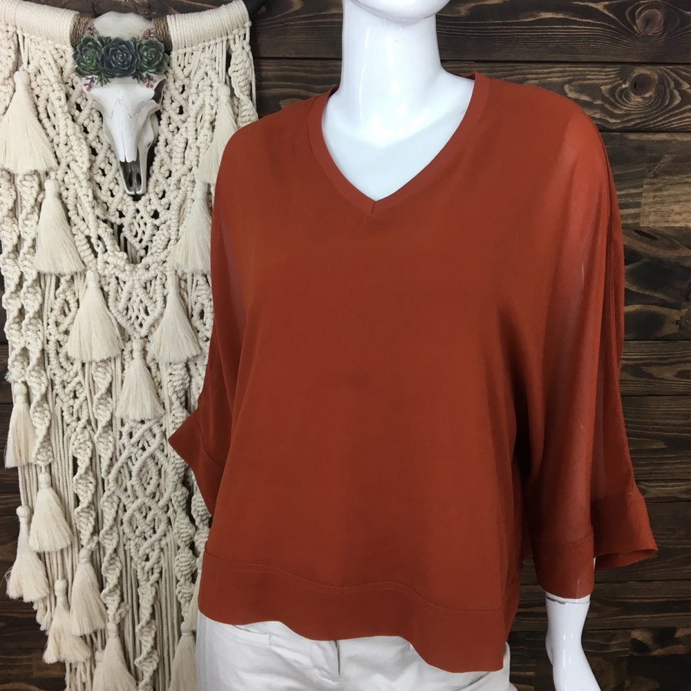 Andrew Marc | Sheer Dolman Blouse Rust Color